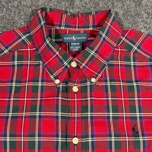 Ralph Lauren Youth XL Shirt Long Sleeve Button Red Plaid Blue Pony 18-20